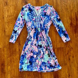 Lilly Pulitzer Iris Blue Giraffic Park Engineered Knit
Dress Purple XS